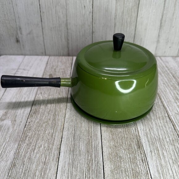 Vtg Green Pot Metal Retro 70's Style MCM Lid Plate Handle 4.5" DIA 3" Tall - Picture 3 of 9